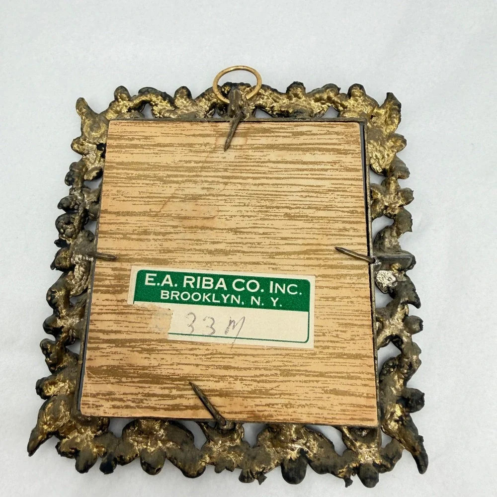 EA Riba Antique Small Ornate Square Mirror Floral Gold Gilt Victorian Regency